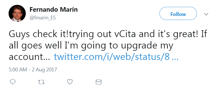 vCita testimonial on Twitter