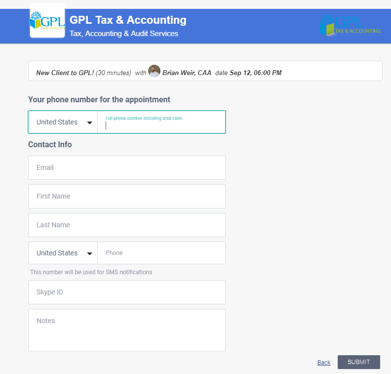 vCita's contact form options are simple and straightforward