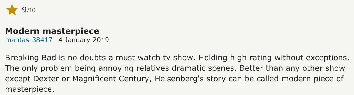 Breaking Bad viewer review from IMDB