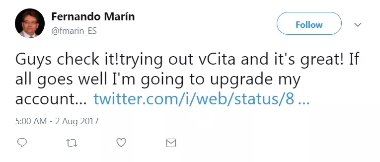 vCita testimonial on Twitter