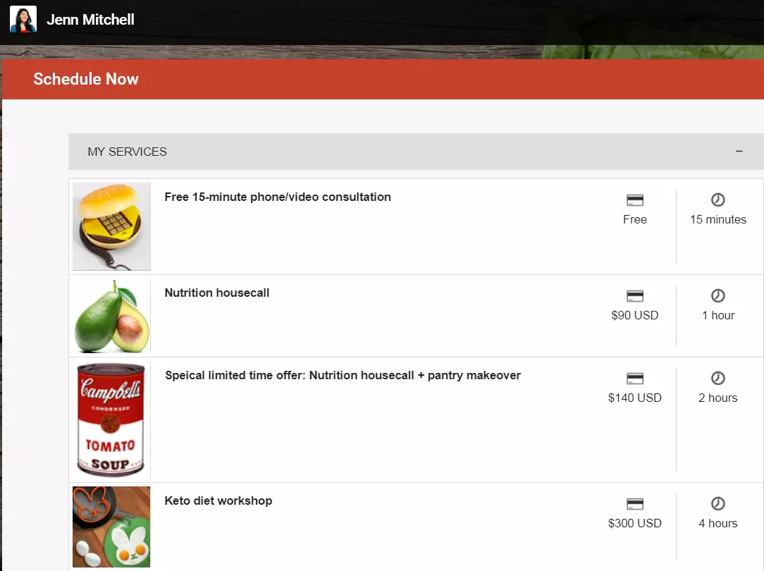 Display your services on your website and invite clients to book online