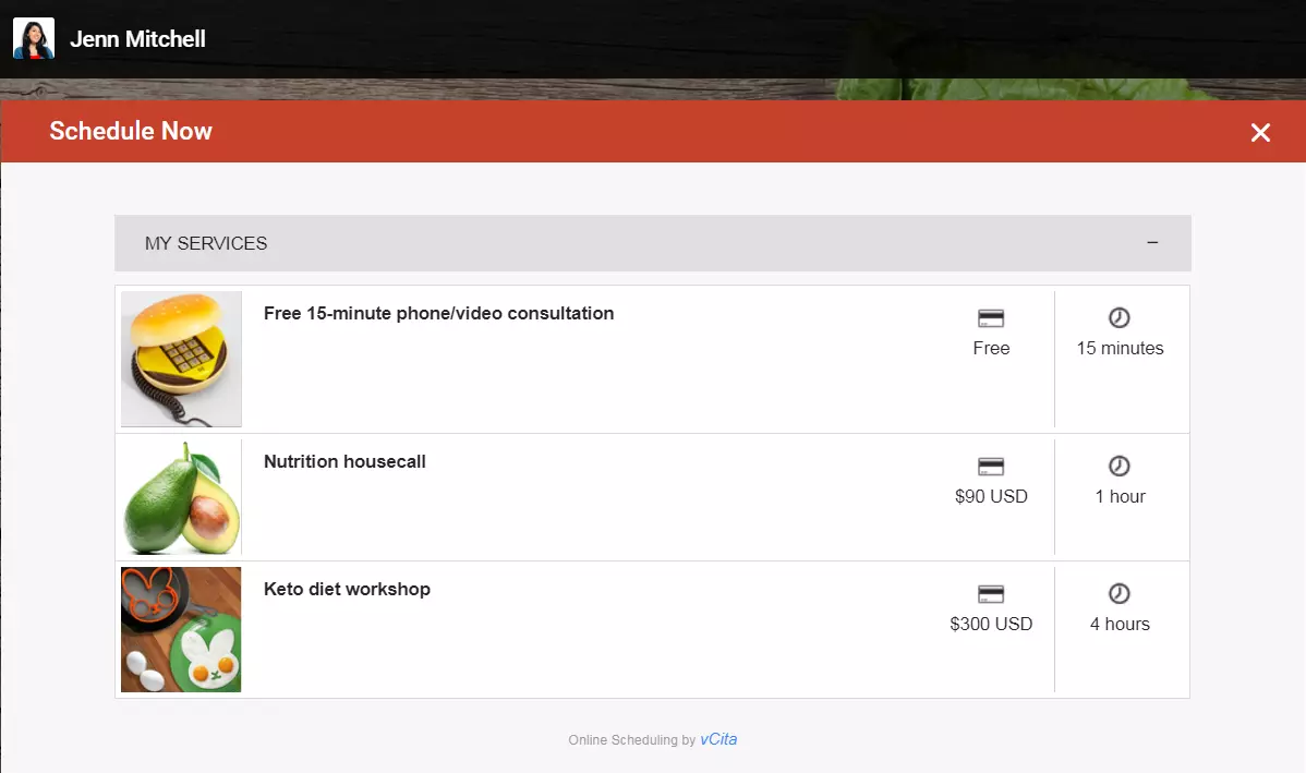 Display your services on your website and invite clients to book online