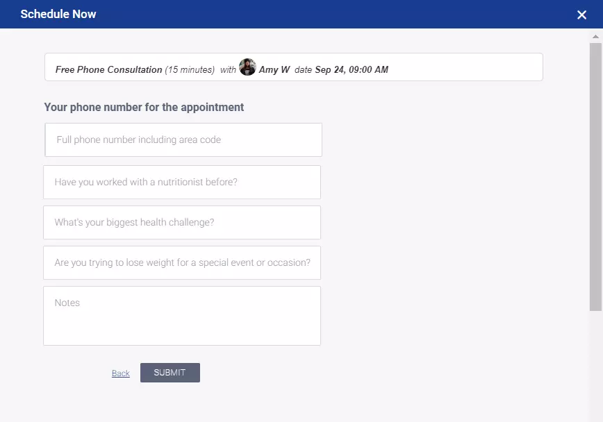 Online intake form sample