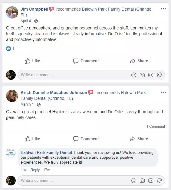 Facebook dentist reviews