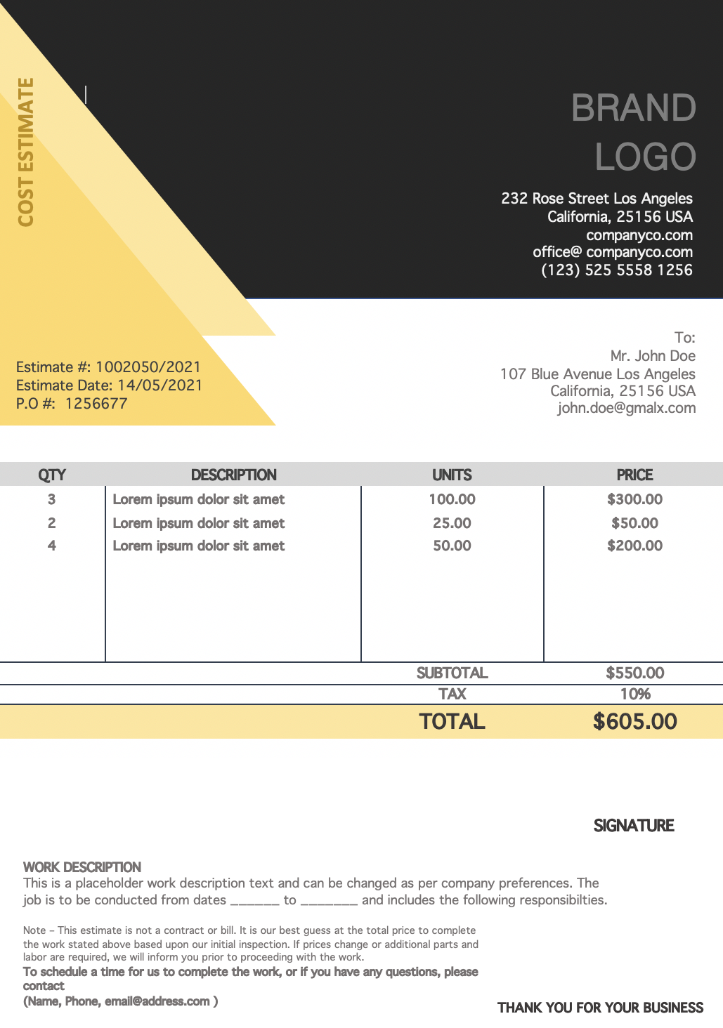 Consultant estimate template