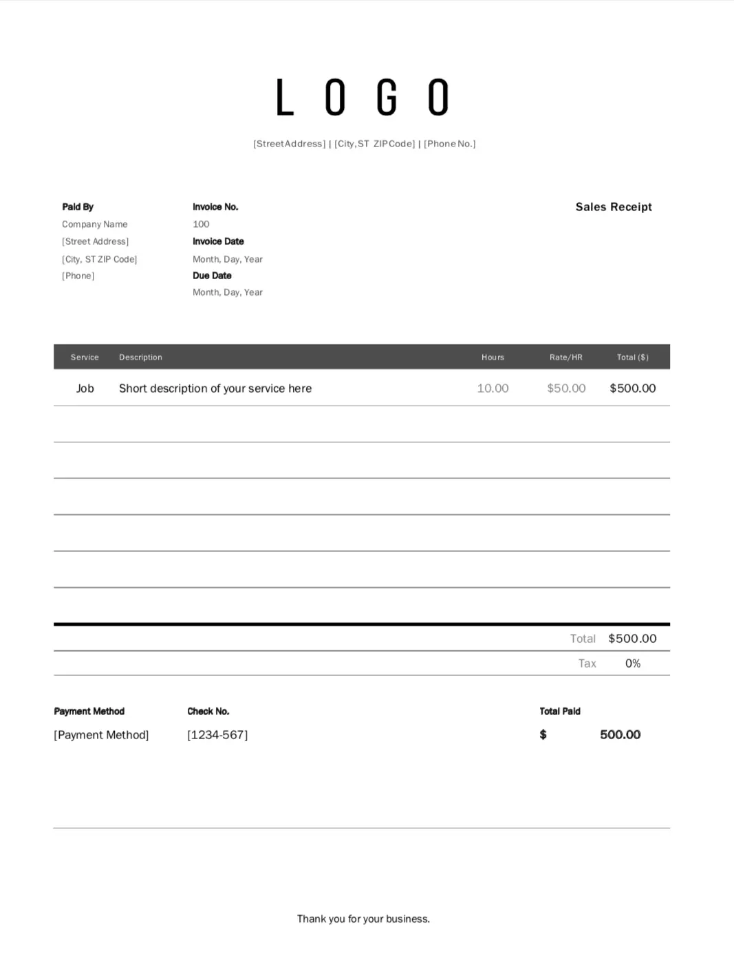 Freelancer sales receipt