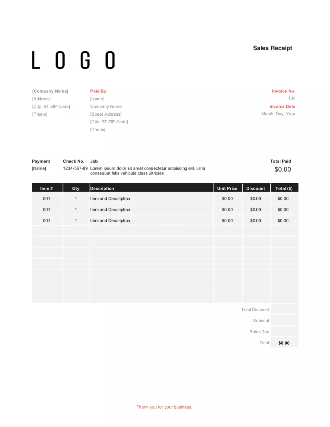 General sales receipt