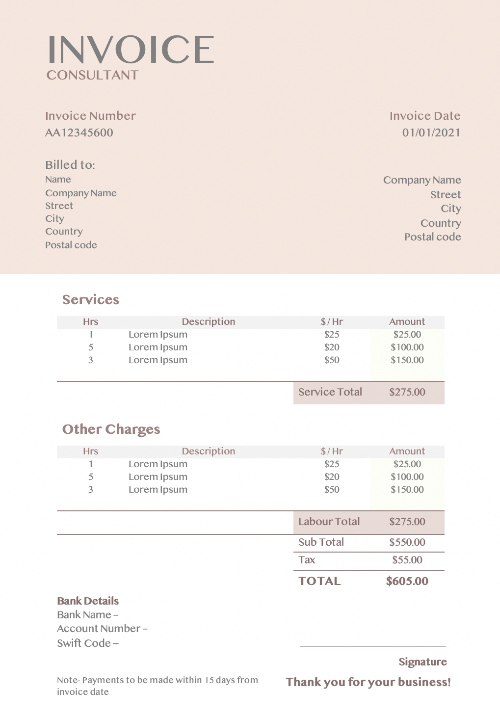 Health coach invoice template