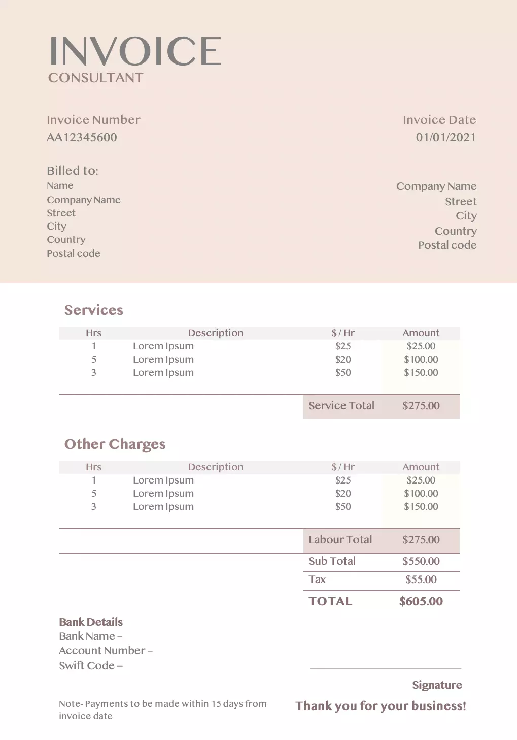 Health coach invoice template