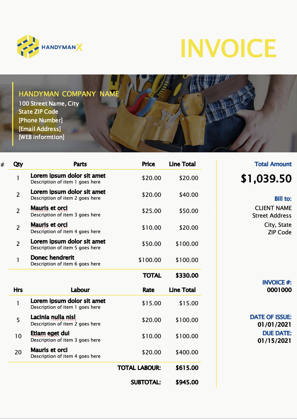 Invoice template handyman