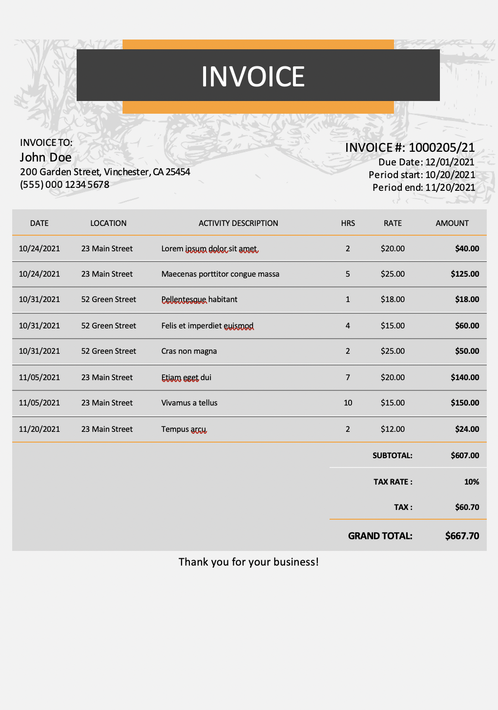 Invoice template landscaping