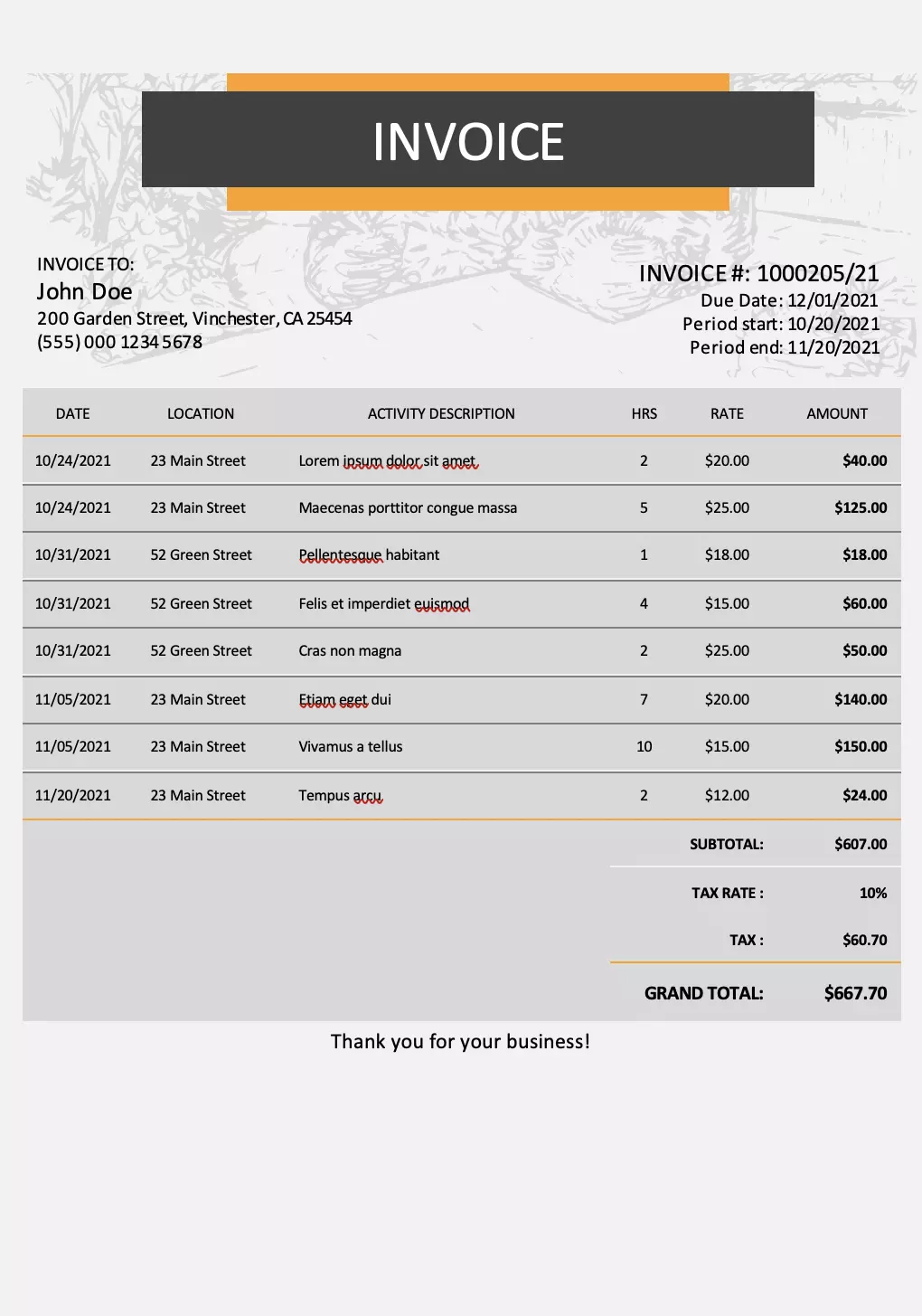Invoice template landscaping