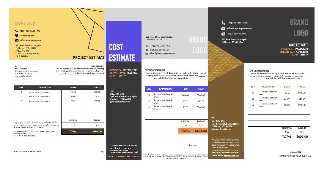 cost estimate template