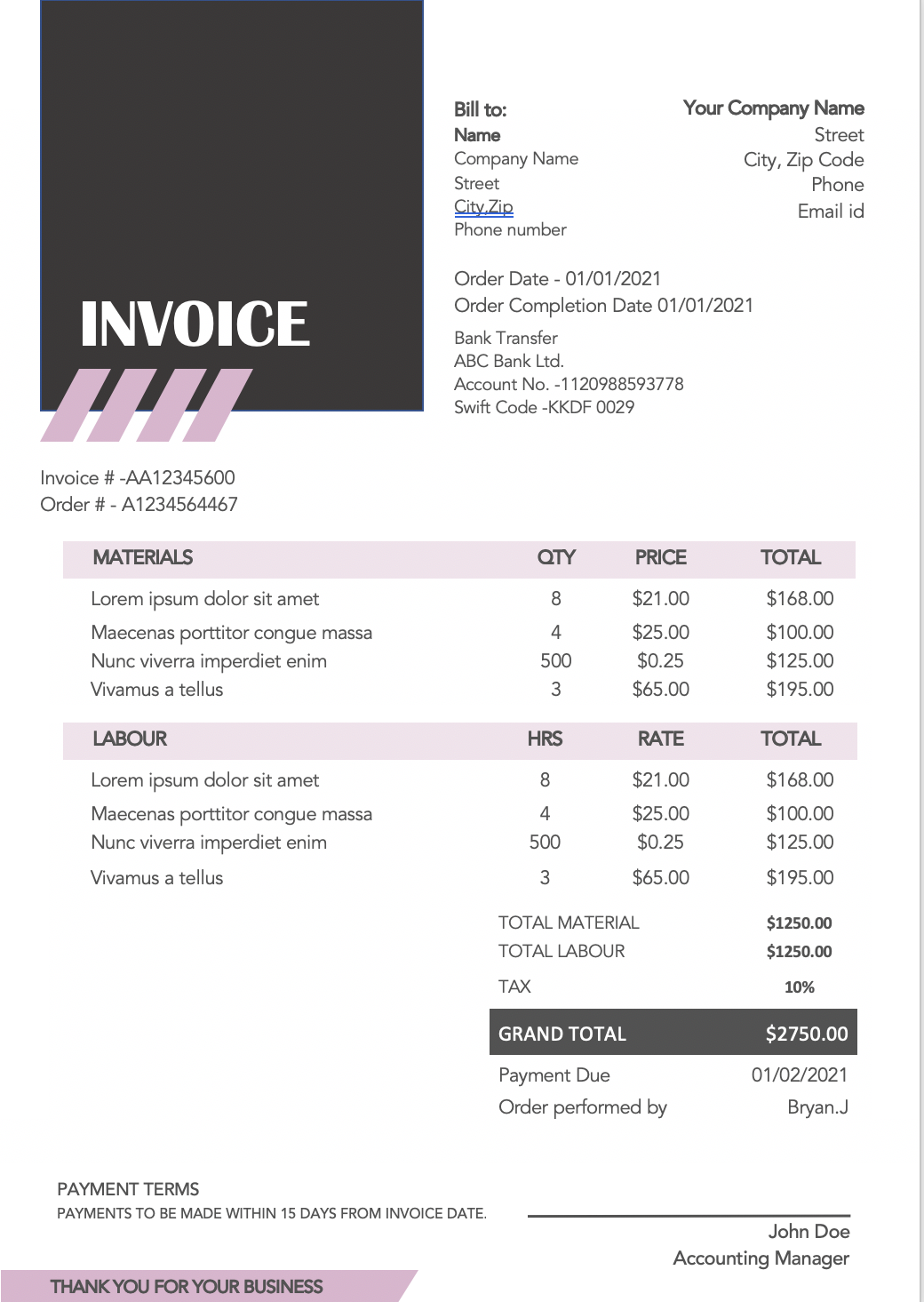 Invoice templates for Word and Excel | Free download