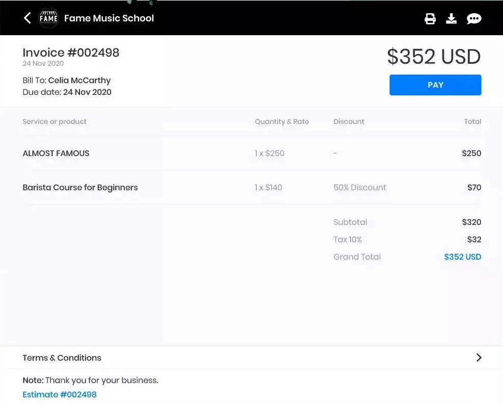 invoice with online payment