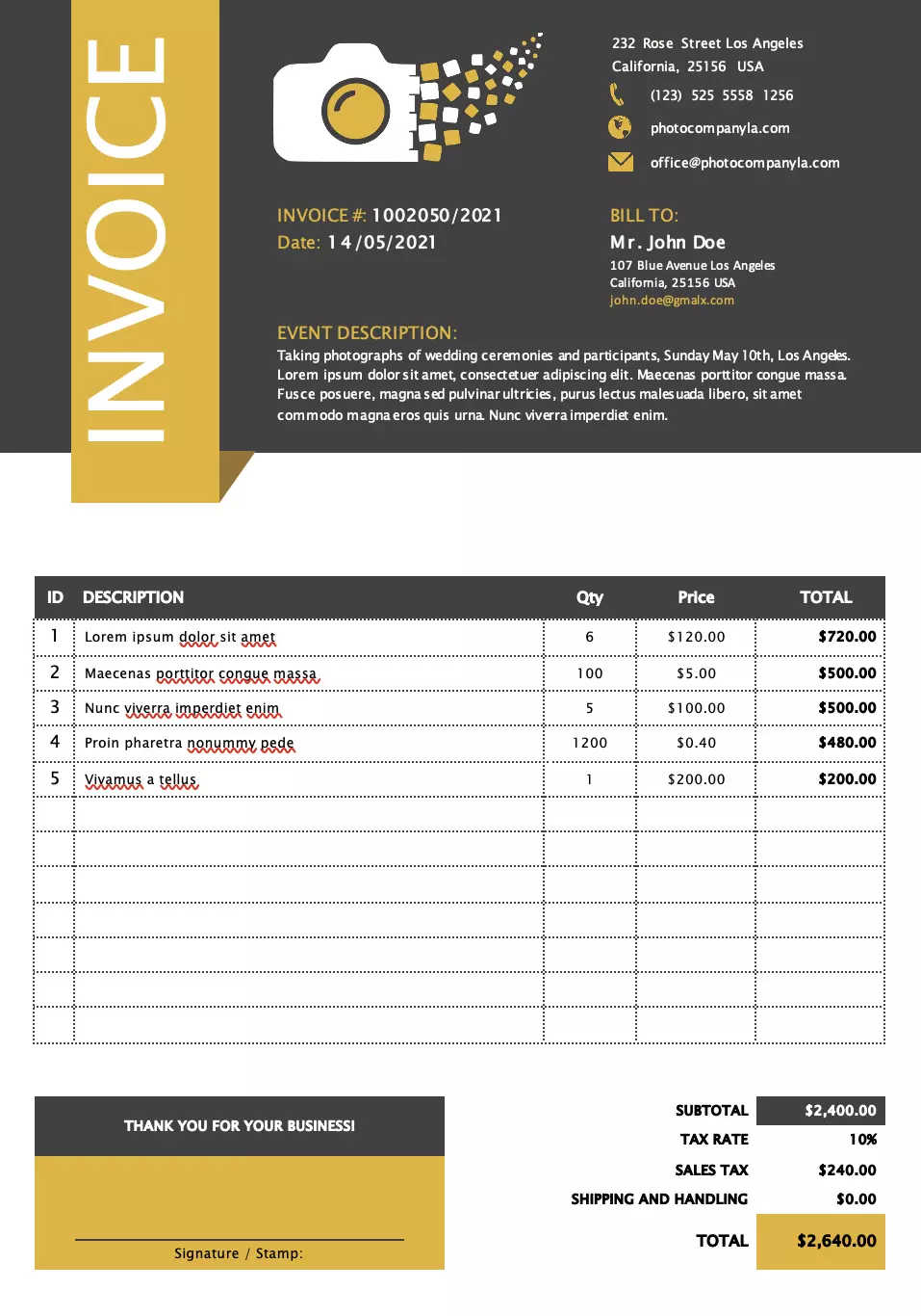 photography invoice template