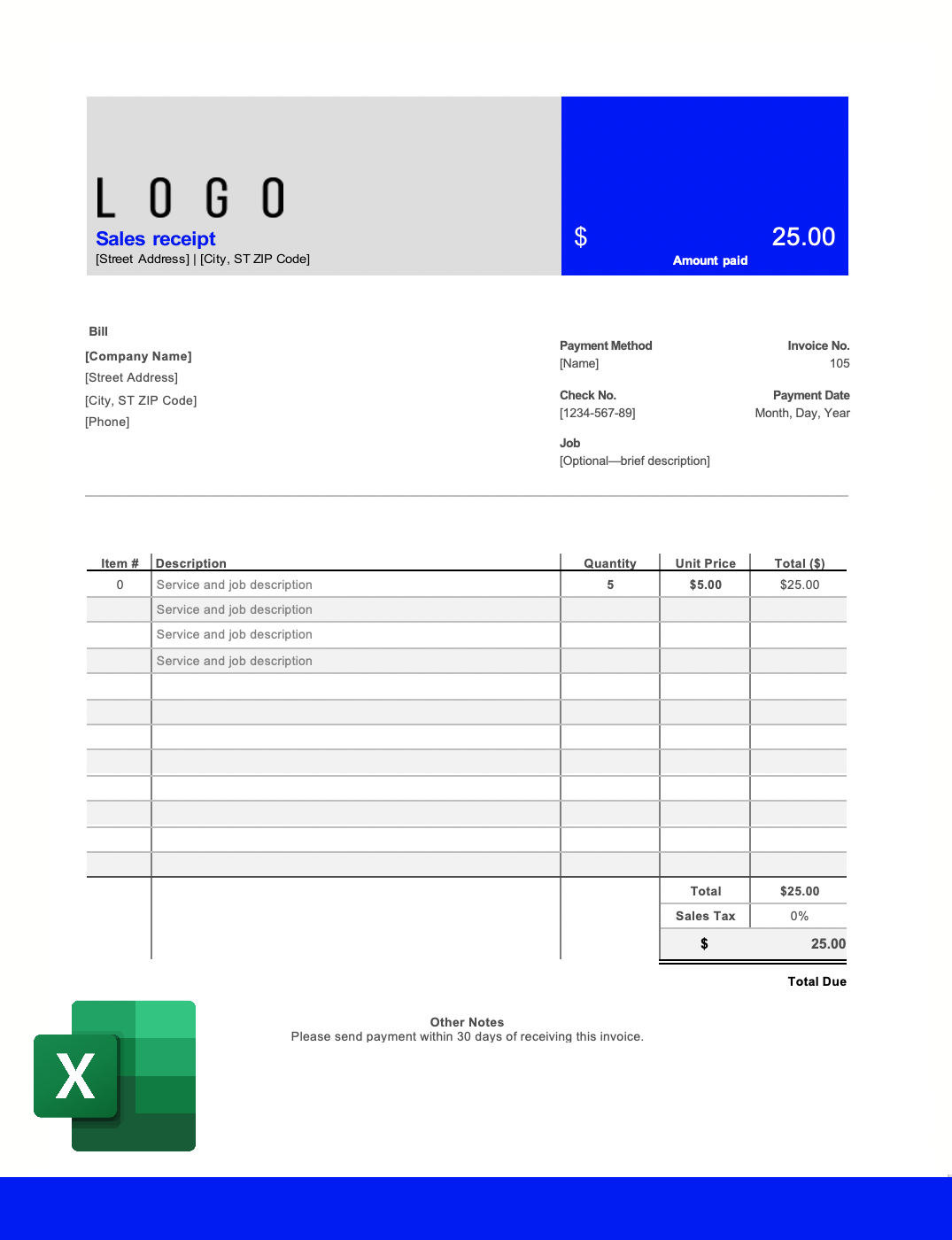 free receipt templates for word and excel download and send today