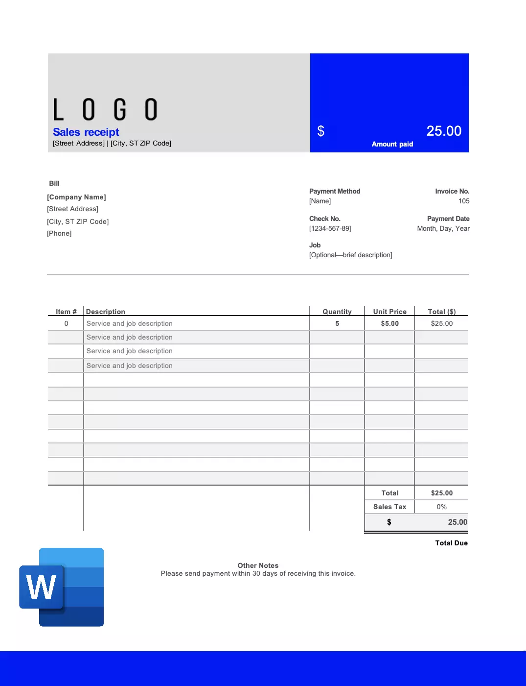 receipt template word