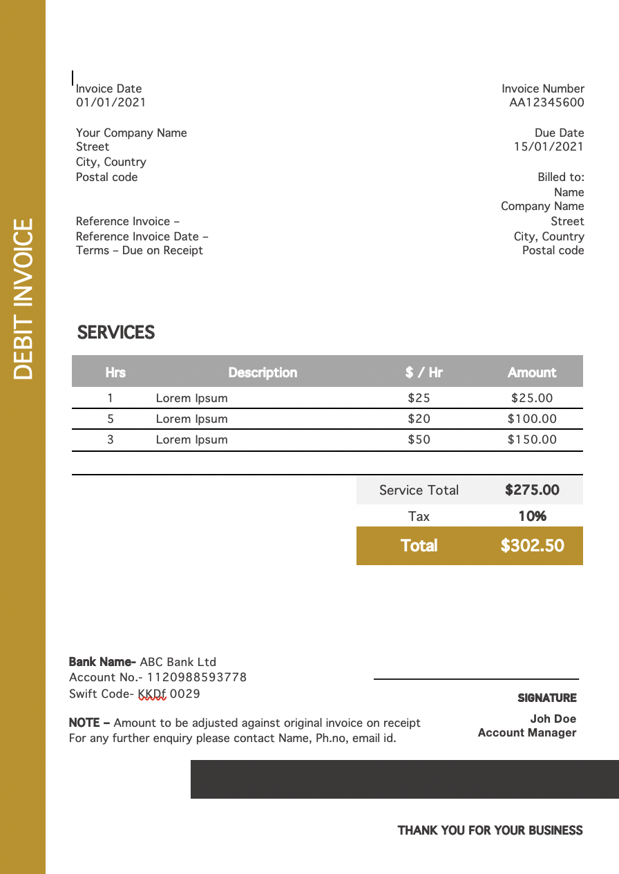 Debit invoice template