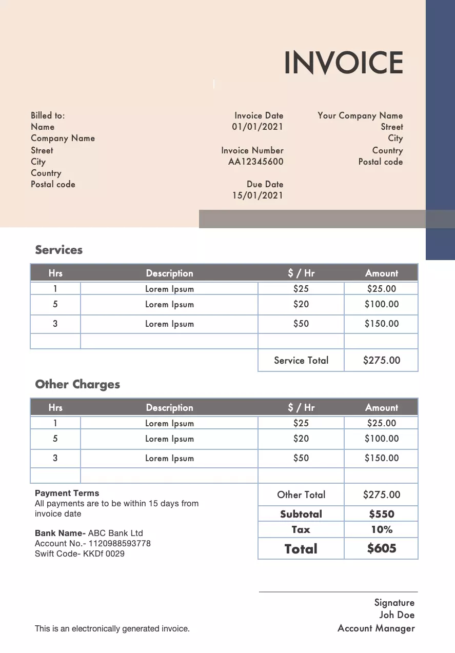 Electronic invoice