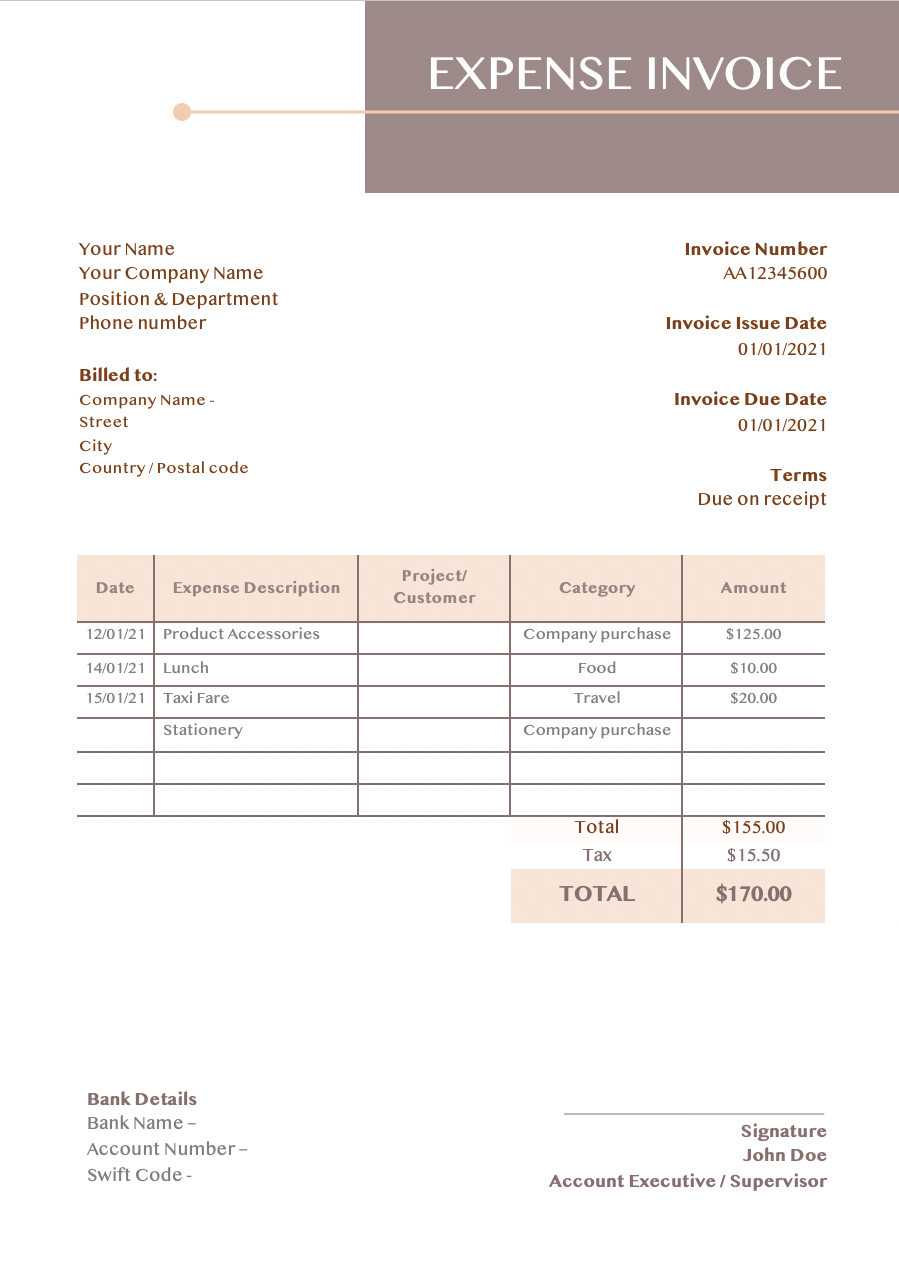 Expense invoice template