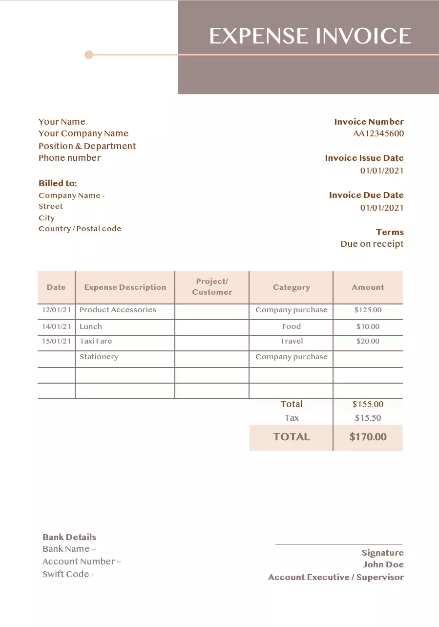 Expense invoice template