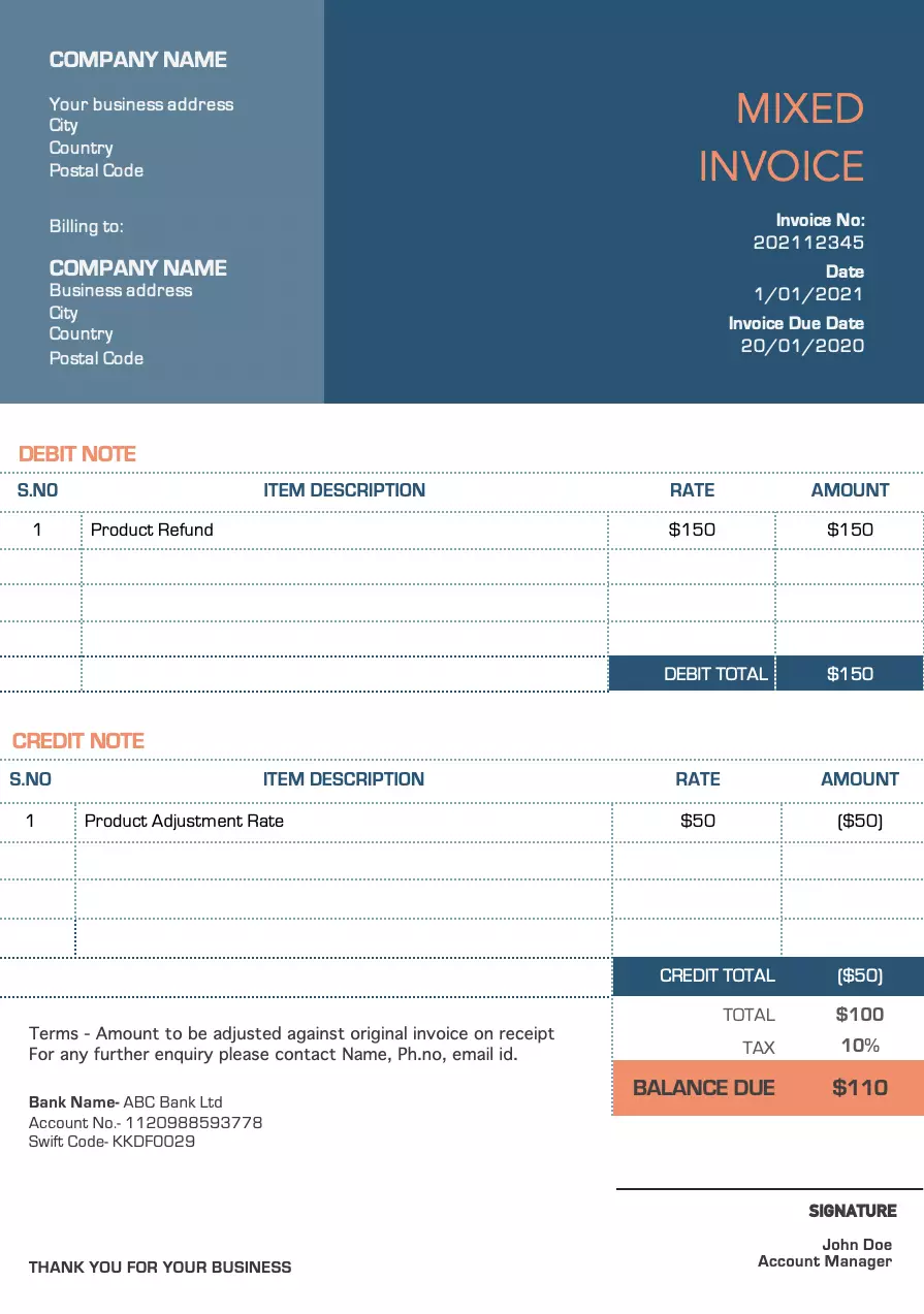 Mixed invoice template