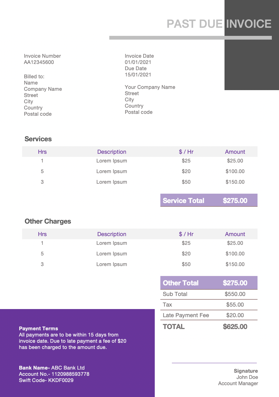 Past due invoice template