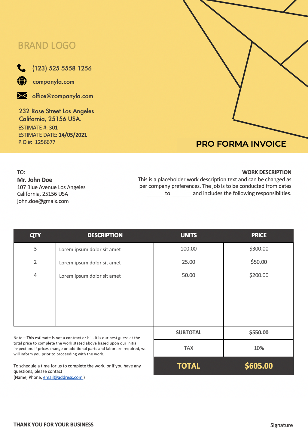 Pro forma invoice template