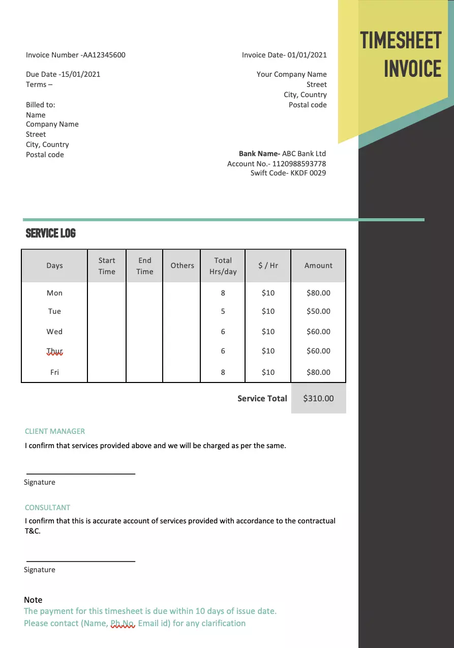 Timesheet invoice template