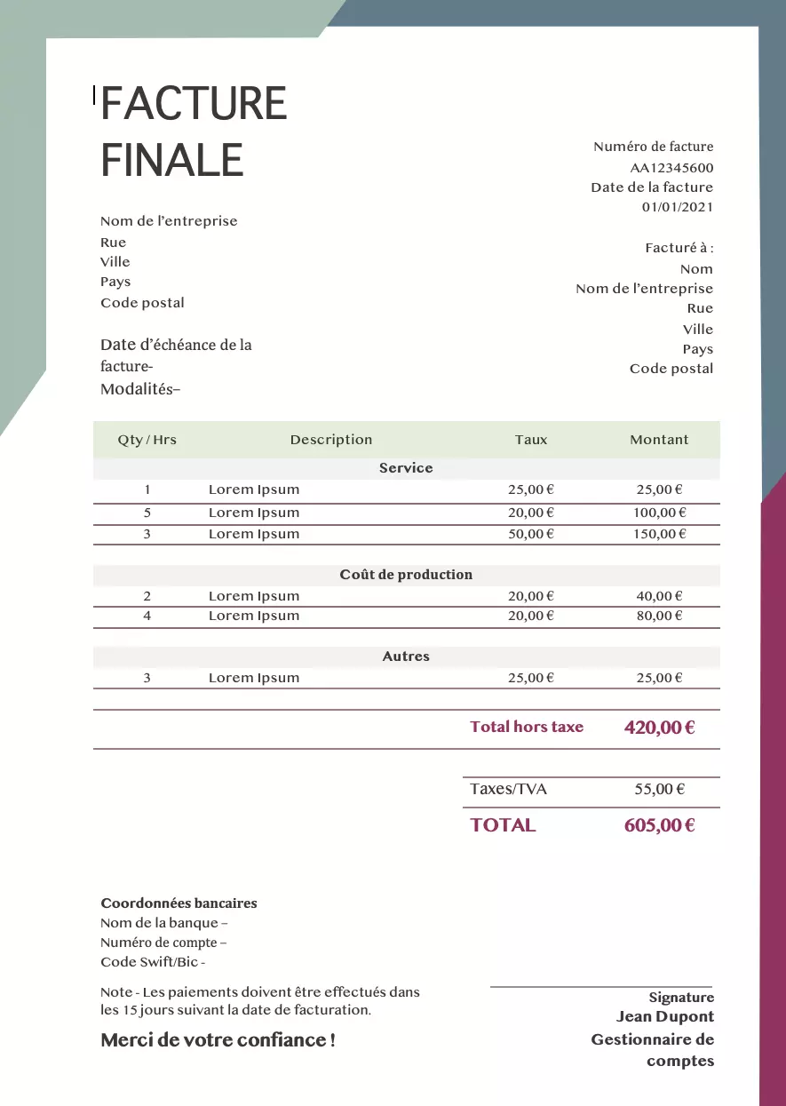 facture finale