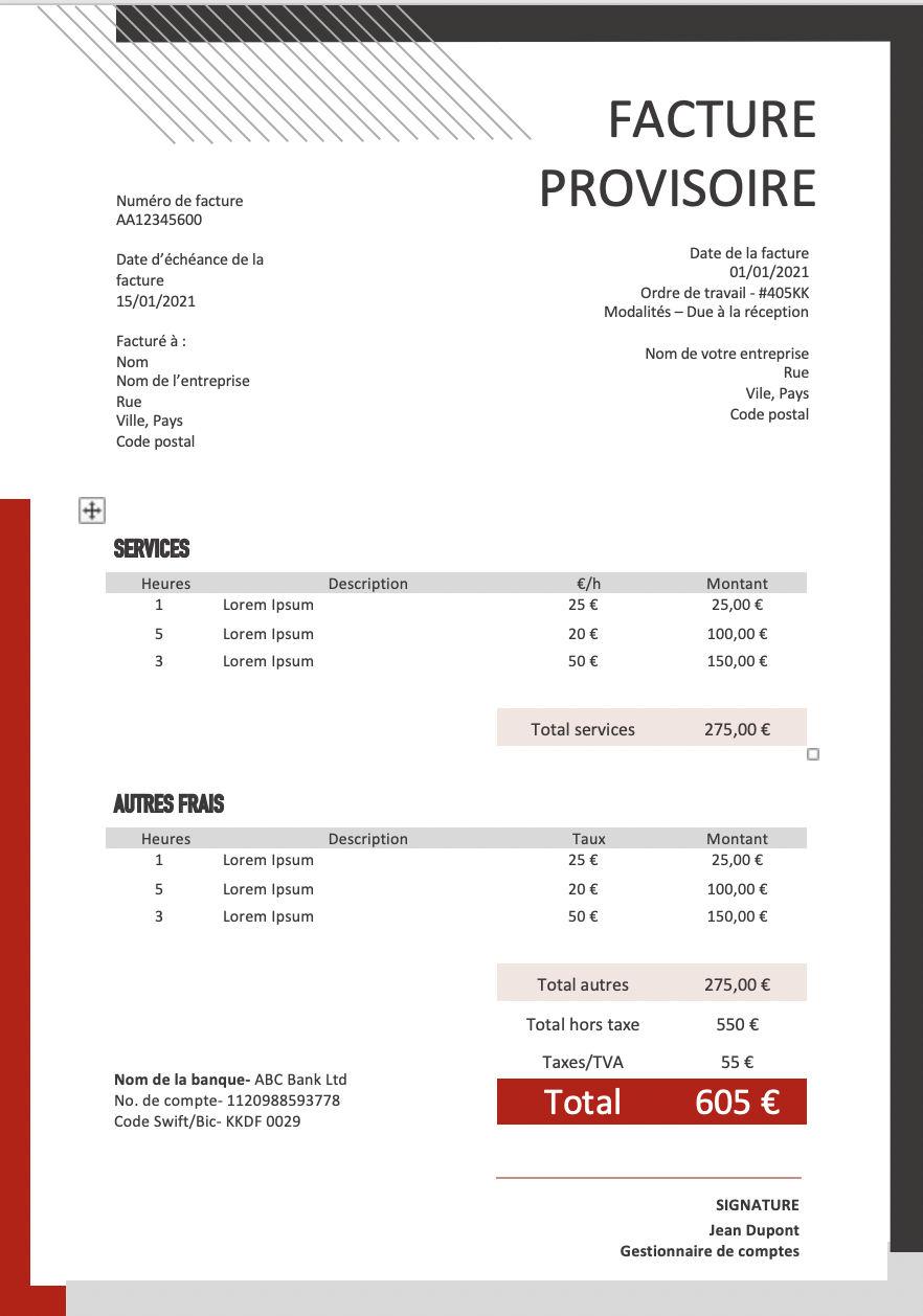 facture provisoire