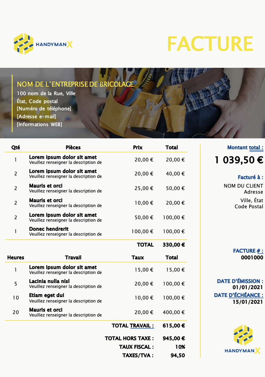 modele facture bricolage