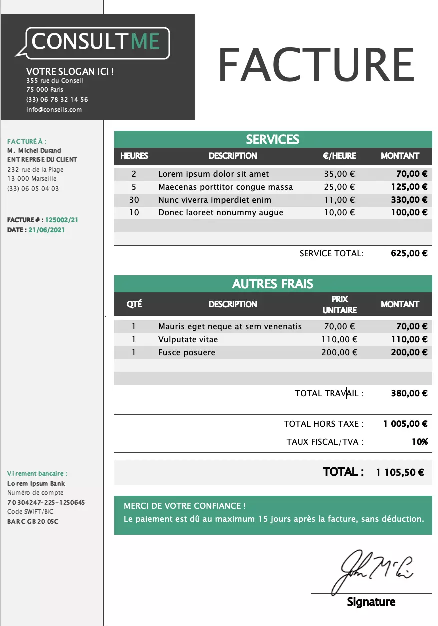 modele facture consulting