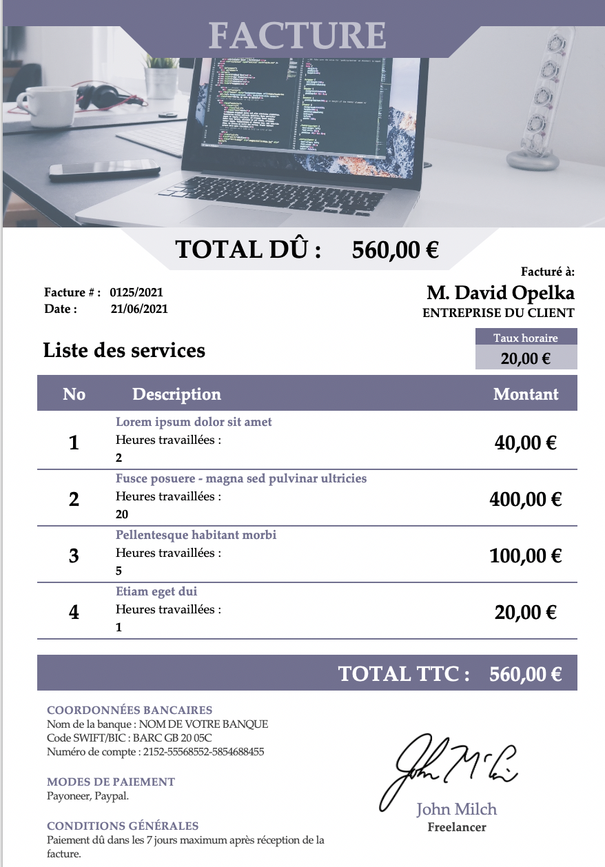 modele facture freelancer