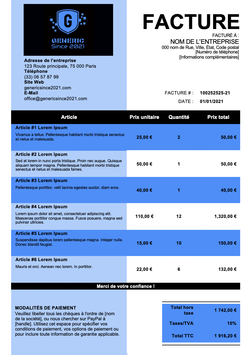 modele facture generique