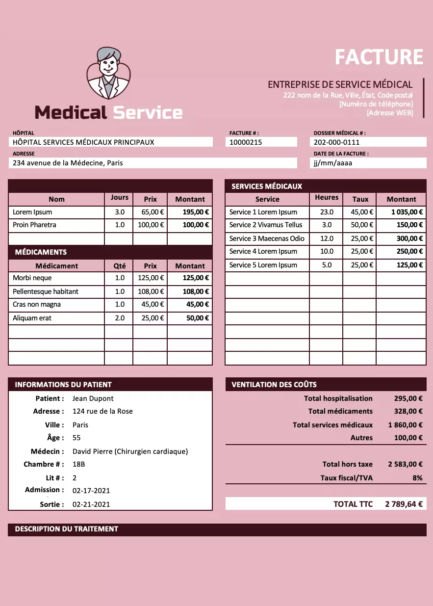 modele facture medicale