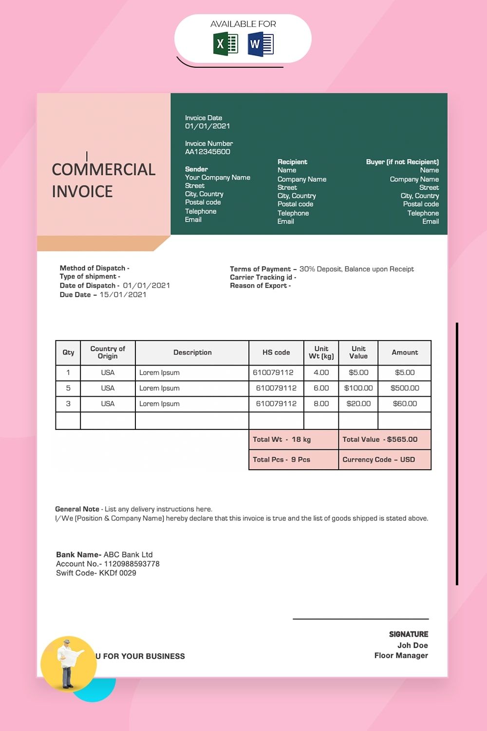 invoice templates for word and excel free download