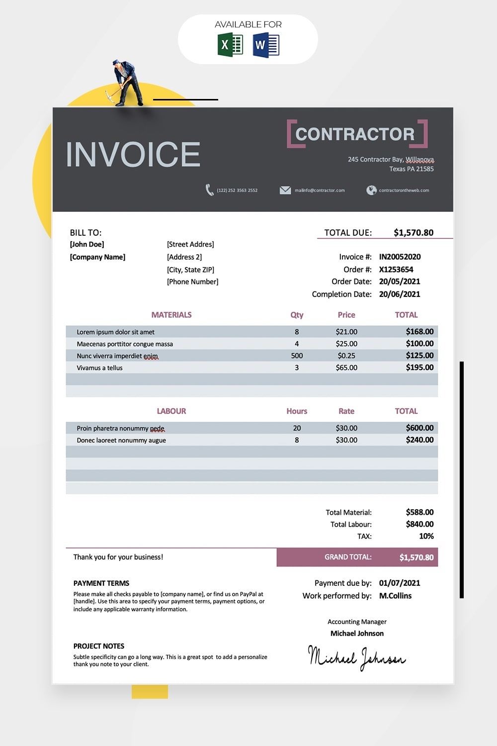 Contractor invoice