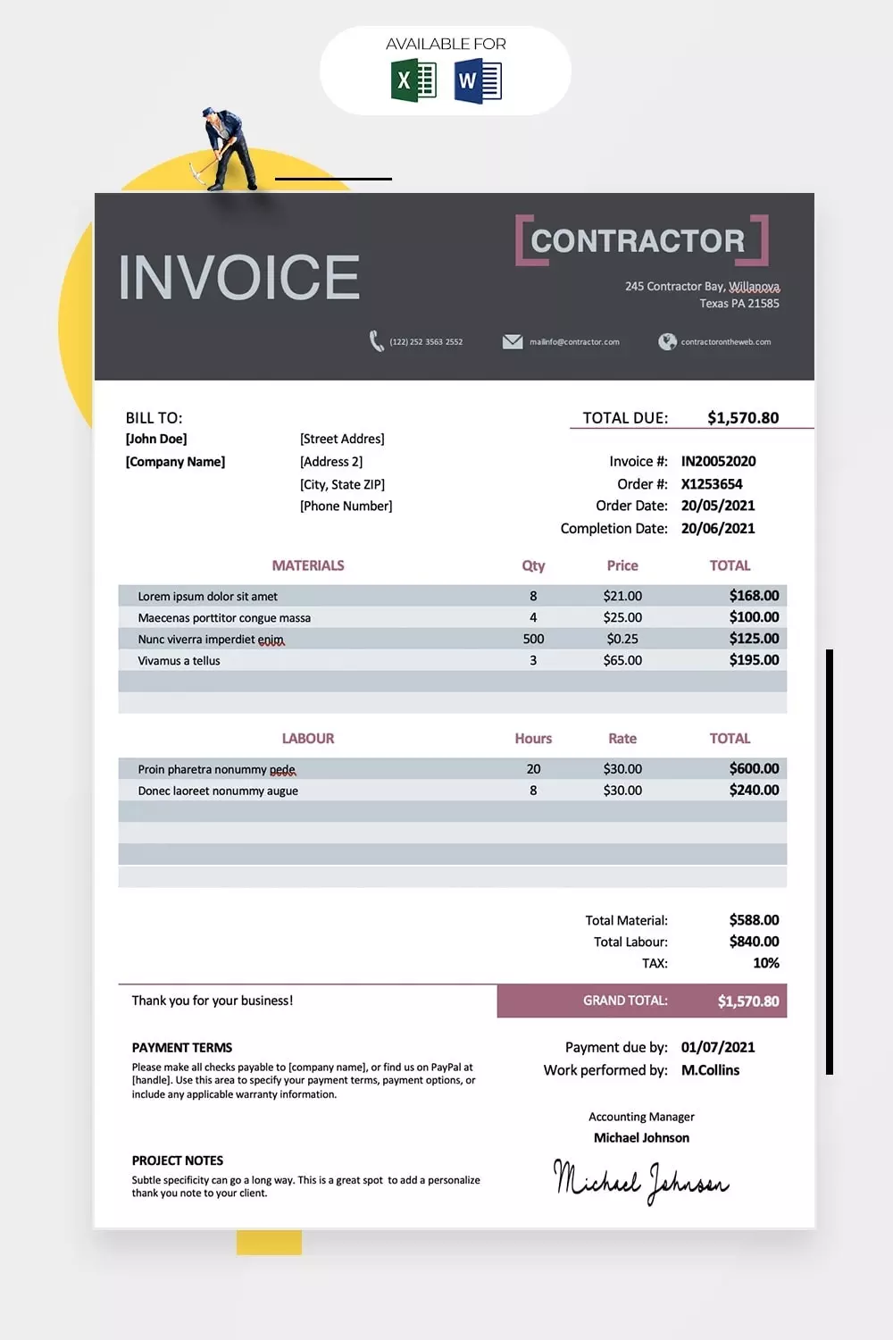 Contractor invoice