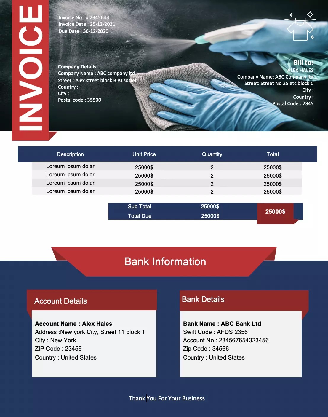 Dry cleaning invoice template