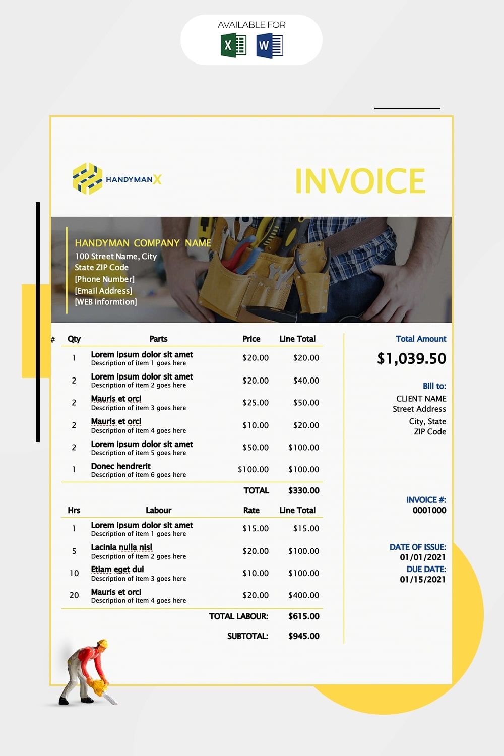 Invoice templates for Word and Excel Free download