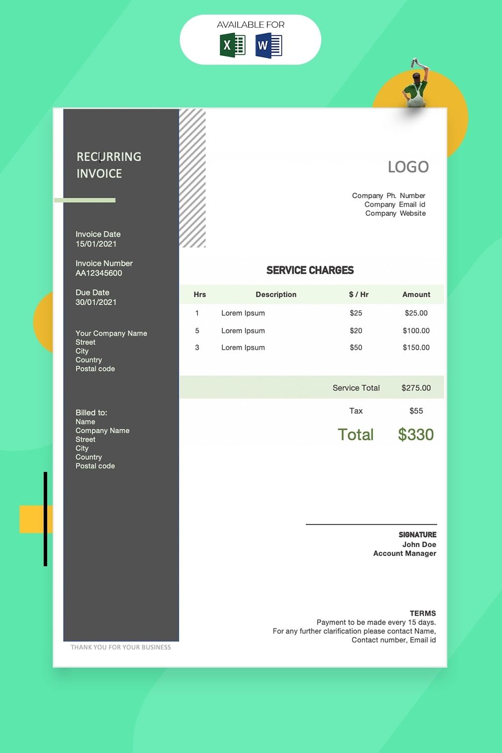 Invoice templates for Word and Excel Free download