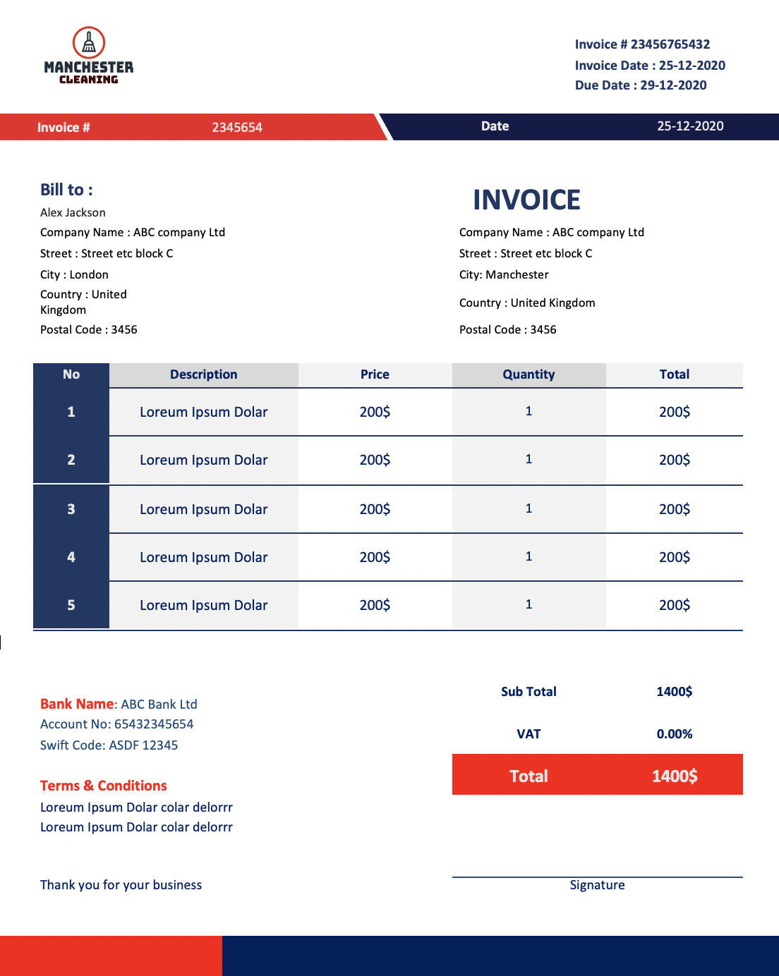 House Cleaning Self Employed Cleaner Invoice Template