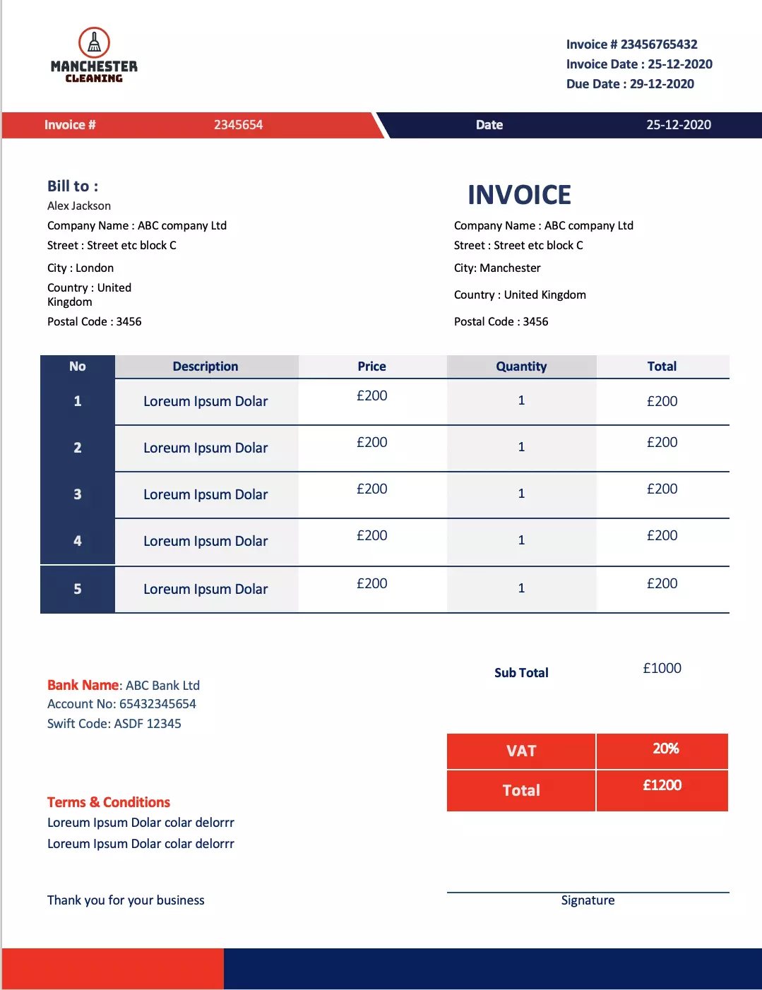 UK invoice with VAT