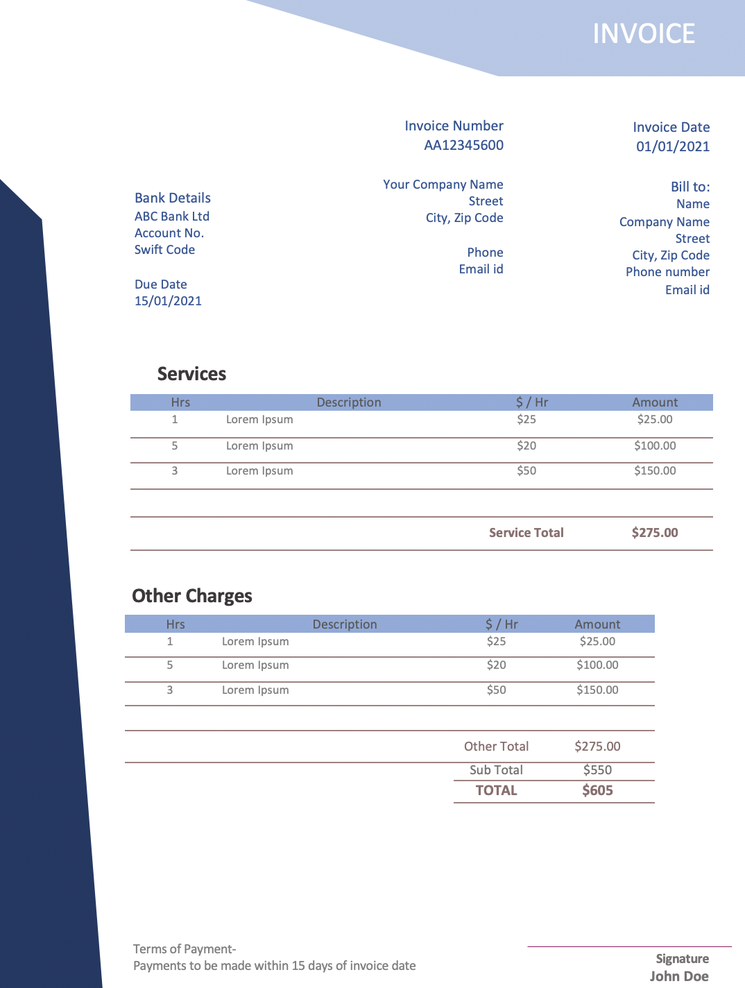Invoice templates for Word and Excel  Free download Intended For New Zealand Invoice Template