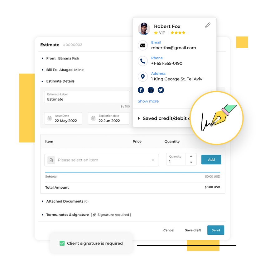 Invoicing app with estimates with e-signature