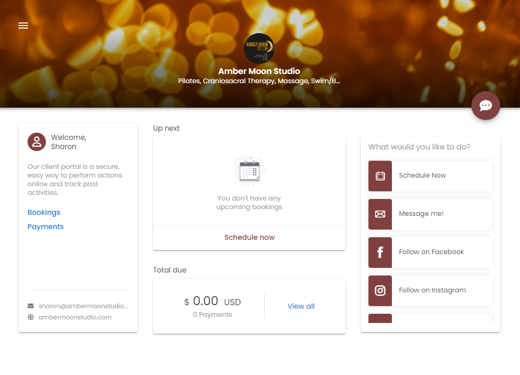 amber moon studio vcita client dashboard