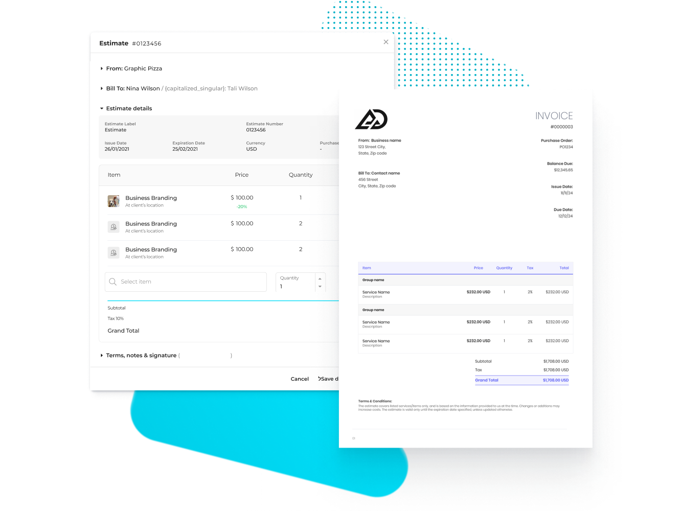 Estimates and invoicing