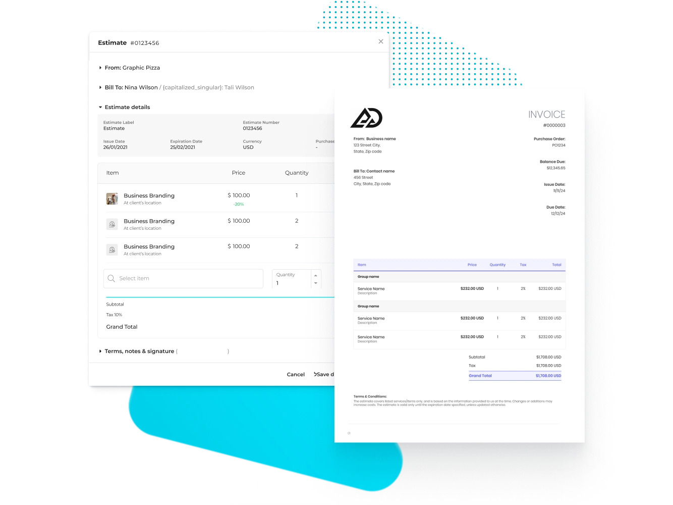 Estimates and invoicing